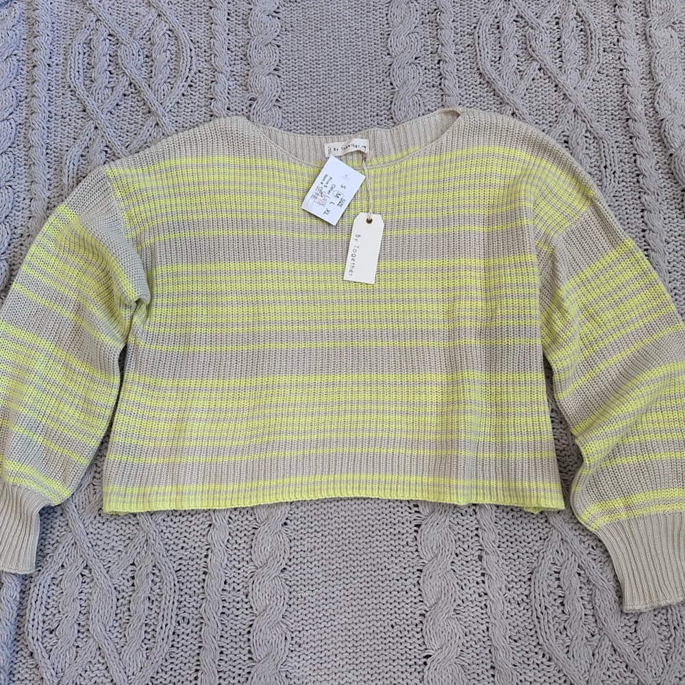 By Together Lime and Taupe Striped Sweater